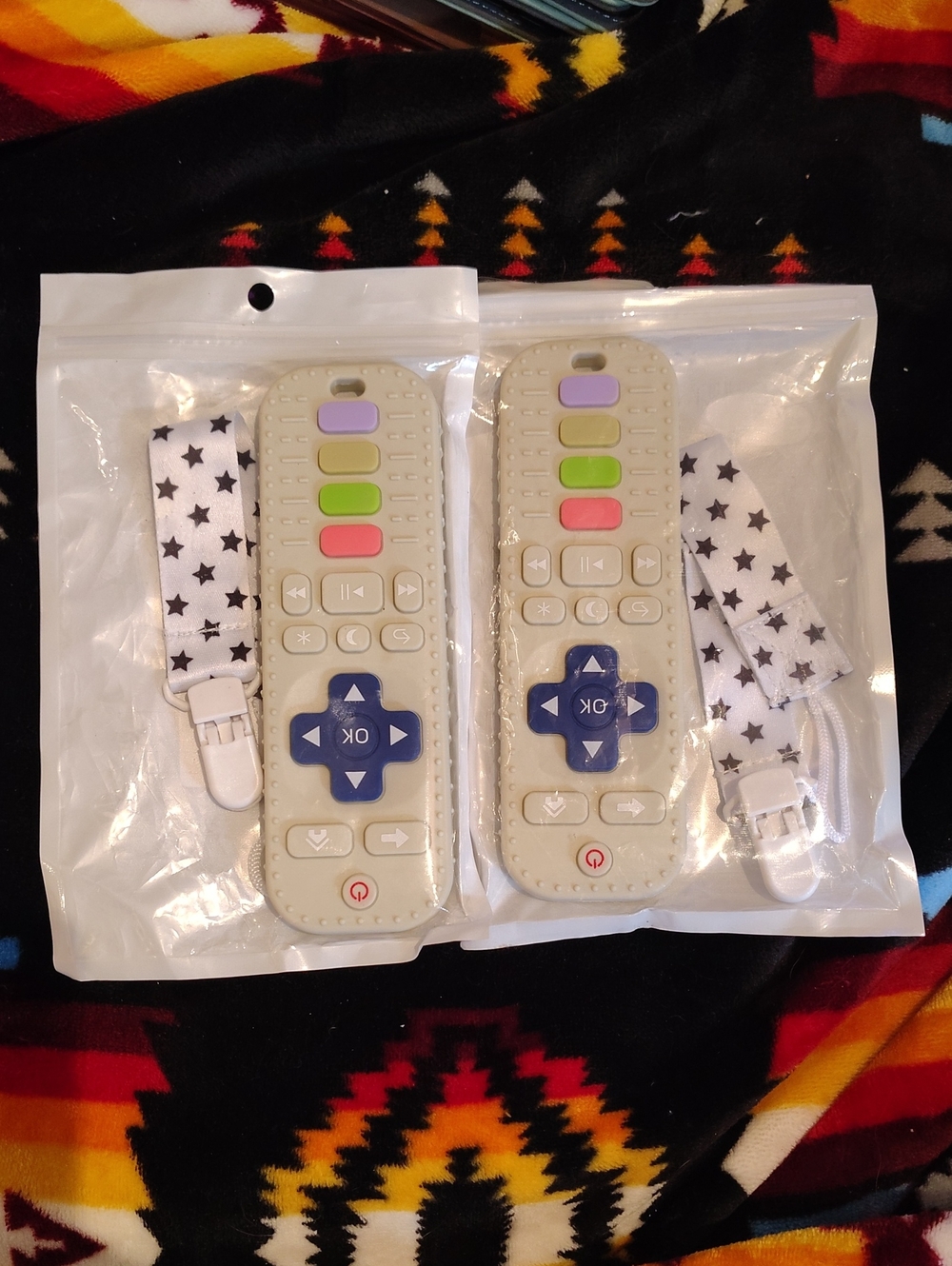 Beige Toy Remote with Color Buttons and Star Wrist Strap - Set of 2